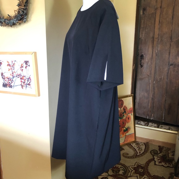 REPREVE sz 24W Little Black Dress White Pleat Sleeve ECORecycle FastDry $180 NEW - Picture 3 of 17